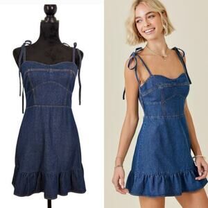 DAY + MOON NWT Denim Mini Dress with Ruffle Hem, Size Large